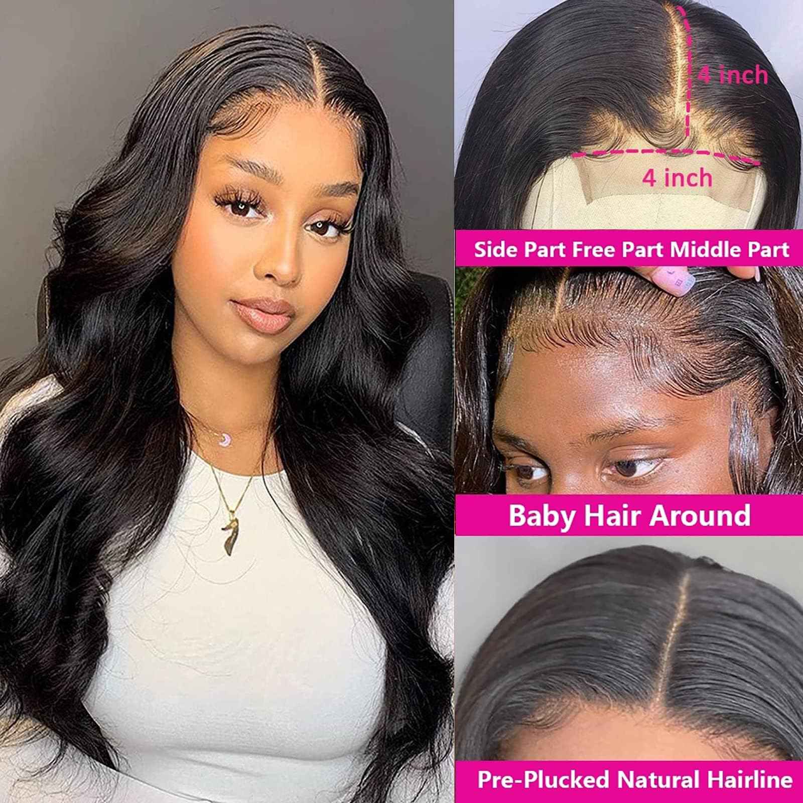 4x4 Lace Front Wigs Human Hair Pre Plucked with Baby Hair 150% Density 20 Inch Body Wave Brazilian Virgin Frontal Human Hair Wigs 4x4 Glueless HD Lace Closure Wig Human Hair for Women
