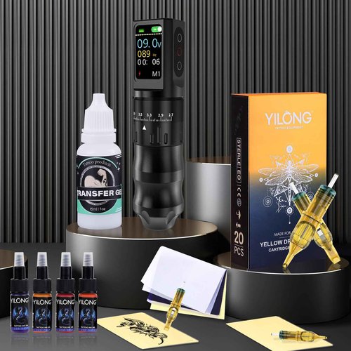 Wireless Tattoo Gun Kit for Beginners – Rotary Tattoo Pen with 1200mAh Battery, Touch Button LED Smart Display, Adjustable 6-Stroke Length with Tattoo Needles Cartridges Tattoo Kit for Artists
