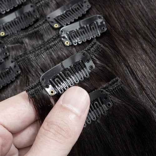 Clip in Hair Extensions Real Human Hair S-noilite #1B Natural Black Double Weft hair extensions 16 Inch Clip in Real Human Hair for Women Balayage Straight 7PCS 125g