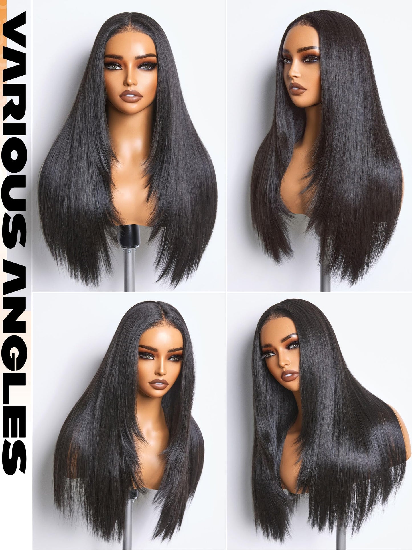 GORGIUS Black Straight Lace Front Wigs Pre Cut Glueless Layered Wig Middle Part Synthetic Frontal Wig with Natural Hairline 24 Inch