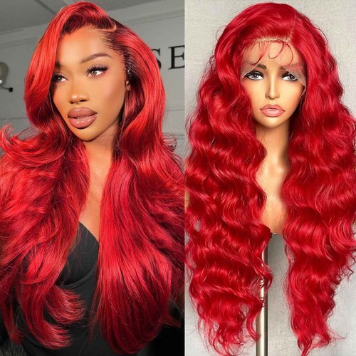 BOTNNS 28 Inch Red Wig Human Hair Red 13x4 HD Lace Front Wigs Human Hair Pre Plucked 200 Density Body Wave Human Hair Wig Colored Lace Frontal Wigs for Women