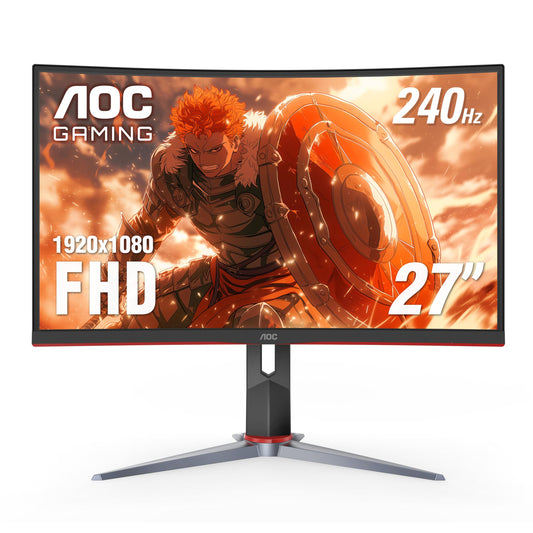 AOC C27G2Z 27" Curved Frameless Ultra-Fast Gaming Monitor, FHD 1080p, 0.5ms 240Hz, FreeSync, 2x HDMI 2.0, 1x Display Port, Height Adjustable, Xbox PS5 Switch Ready, 3-Year Zero-Bright-Dot