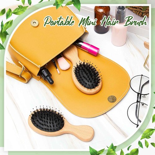 tessco for you 24 Pcs Mini Hair Brush Bulk Mini Boar Bristle Hair Brush Wooden Paddle Travel Hairbrush DIY Gifts for Wedding Christmas Women Men Long Short Wet Dry Scalp Massage Anti Static