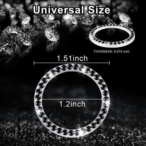 LivTee 2 PCS Crystal Rhinestone Car Engine Start Stop Decoration Ring, Bling Car Interior Accessories for Women, Push to Start Button Cover Sticker, Automotive Decals, Black
