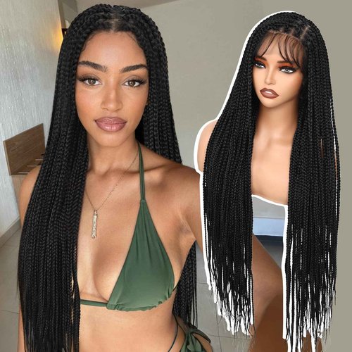 FAVE 36" Full Lace Braided Wigs, Glueless Braided Wig with Baby Hair Square Braided Wigs for Black Women Premium Synthetic Fibers and Easy to Install
