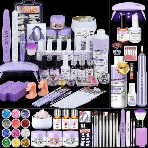 SAVILAND Acrylic Nail Kit with Drill & U V Light: Professional All-in-1 Nails Kit for Beginner with Everything Acrylic Powder & 240 ml Liquid Gel Polish Set Essential Oil Home Use