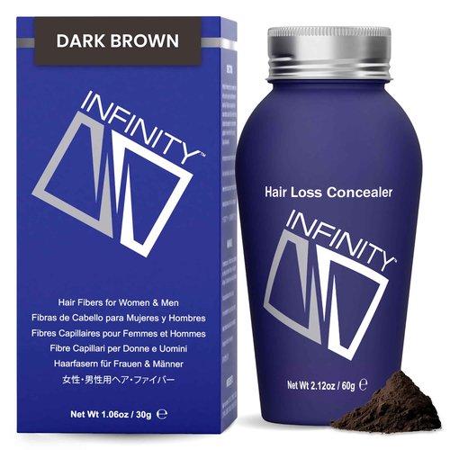 INFINITY Hair Fibers Dark Brown for Thinning Hair for Women & Men - 100% Undetectable Hair Building Fiber Powder - Conceal Hair Loss in 15 Seconds, 60g