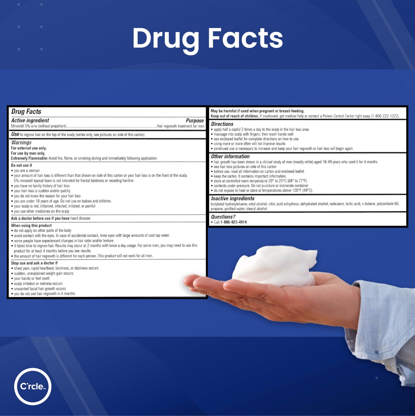 Minoxidil for Men Foam 5% - Unscented 6 Month Supply - Helps Restore Vertex Hair Loss & Thinning - 5% Minoxidil Foam For Men - Extra Strength Supports Hair Regrowth