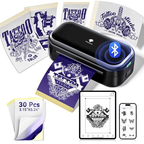 Phomemo TP31 Tattoo Stencil Printer -Mini Tattoo Printer Machine with 30pcs Transfer Paper,Small Portable Tattoo Machine for Beginners/Enthusiast/Artists,Easy to Use with Smartphone,Pad- Black