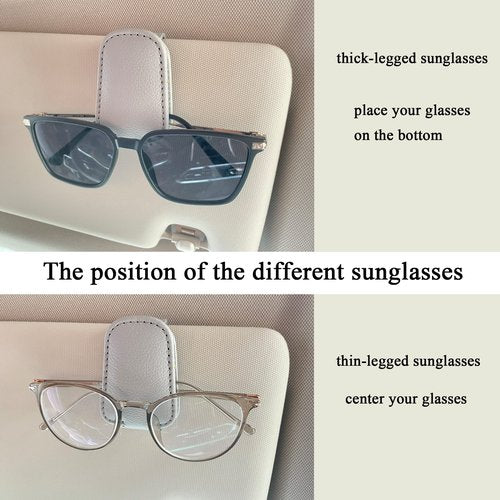 KIWEN 2 Packs Sunglasses Holders for Car Visor, Magnetic Leather Glasses Eyeglass Clip for Car, Ticket Card Clip Sunglasses Mount, Car Visor Accessories Gadgets (2, Beige)