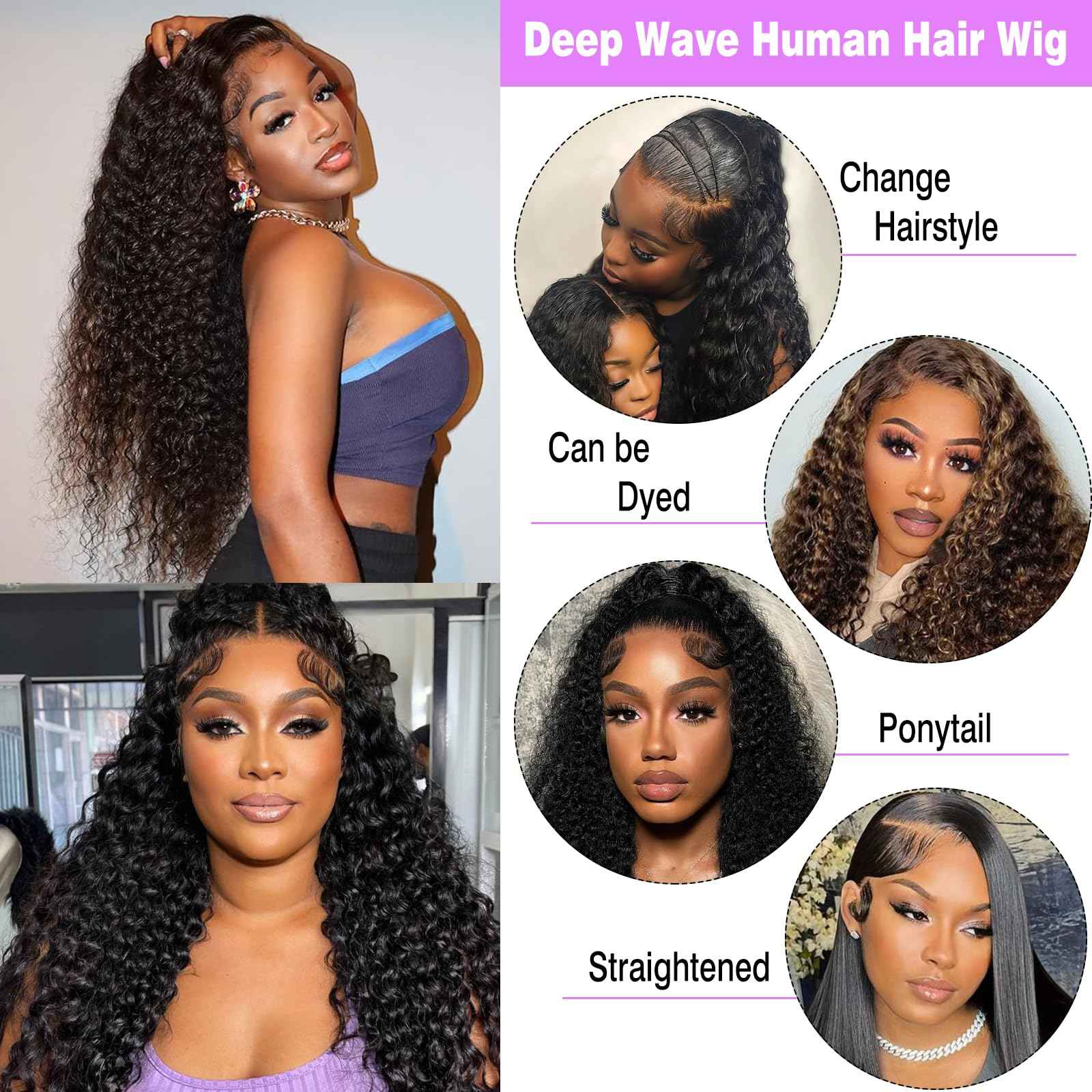 250% Density 13X6 Deep Wave Lace Front Wigs Human Hair Curly Wig Wet and Wavy HD Lace Front Wig Pre Plucked 100% Real Human Hair No Synthetic Blend No Tangle No Shedding Triple Lifespan 3X 20 Inch