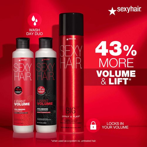 SexyHair I WANT VOLUME Shampoo, 33.8oz | 10% More Volume | Lightweight Formula | All Hair Types