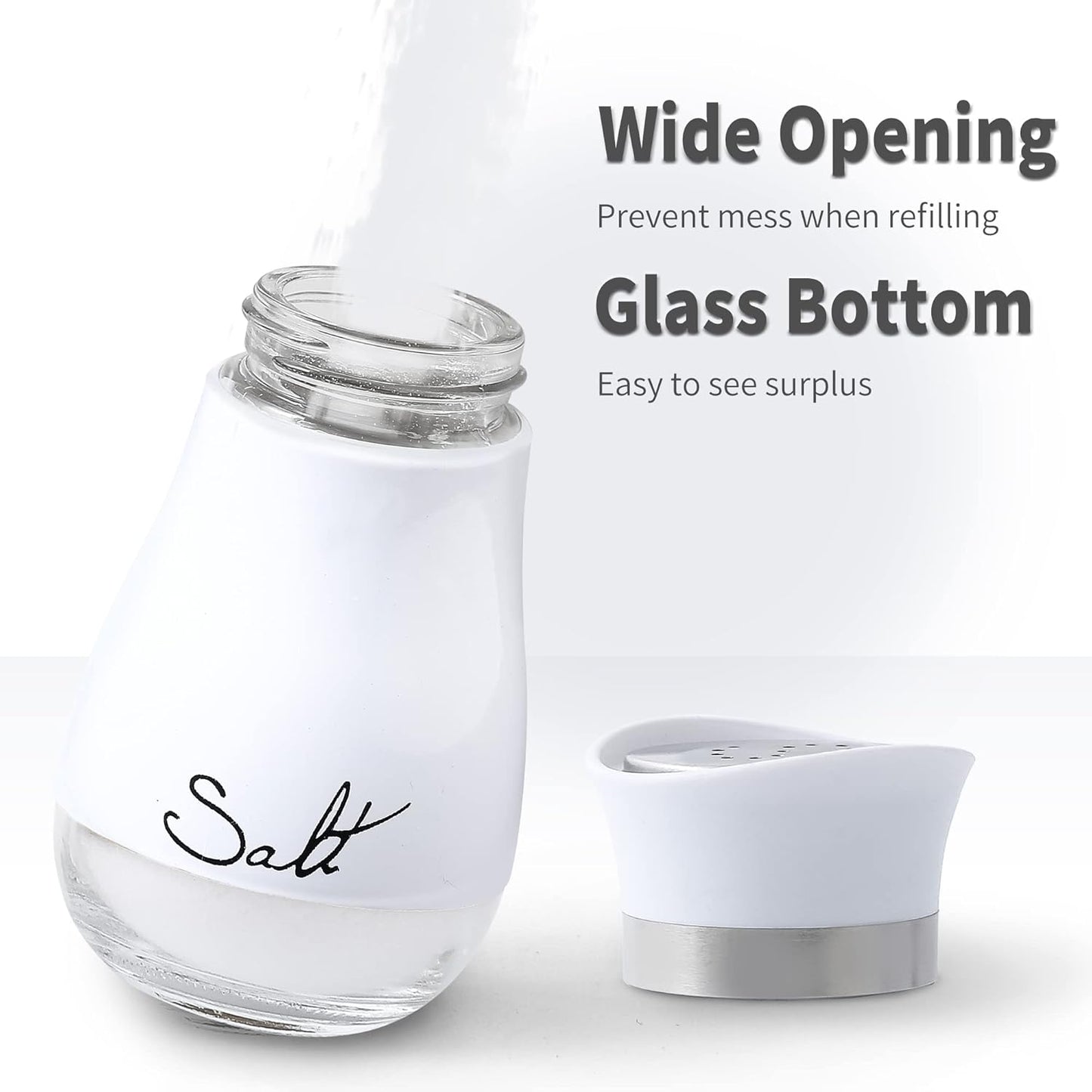 Salt and Pepper Shakers Set - 4 Oz Glass Bottom Spice Dispensers