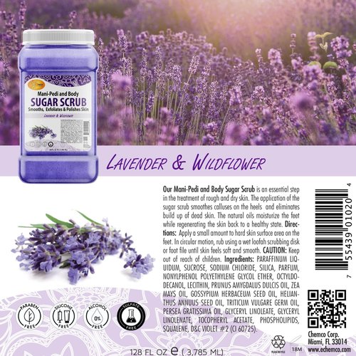 SPA REDI – Sugar Body Scrub, Lavender and Wildflower, 128 Oz Exfoliating, Moisturizing, Hydrating and Nourishing, Glow, Polish, Smooth and Fresh Skin - Body Exfoliator