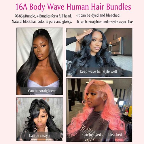 BAOHUKE 4 Bundles Human Hair Body Wave 20 22 24 26 Inch 100% Brazilian Virgin Hair Body Wave Bundles Human Hair Extensions Quick Weave Bundles Human Hair For Women Natural Black