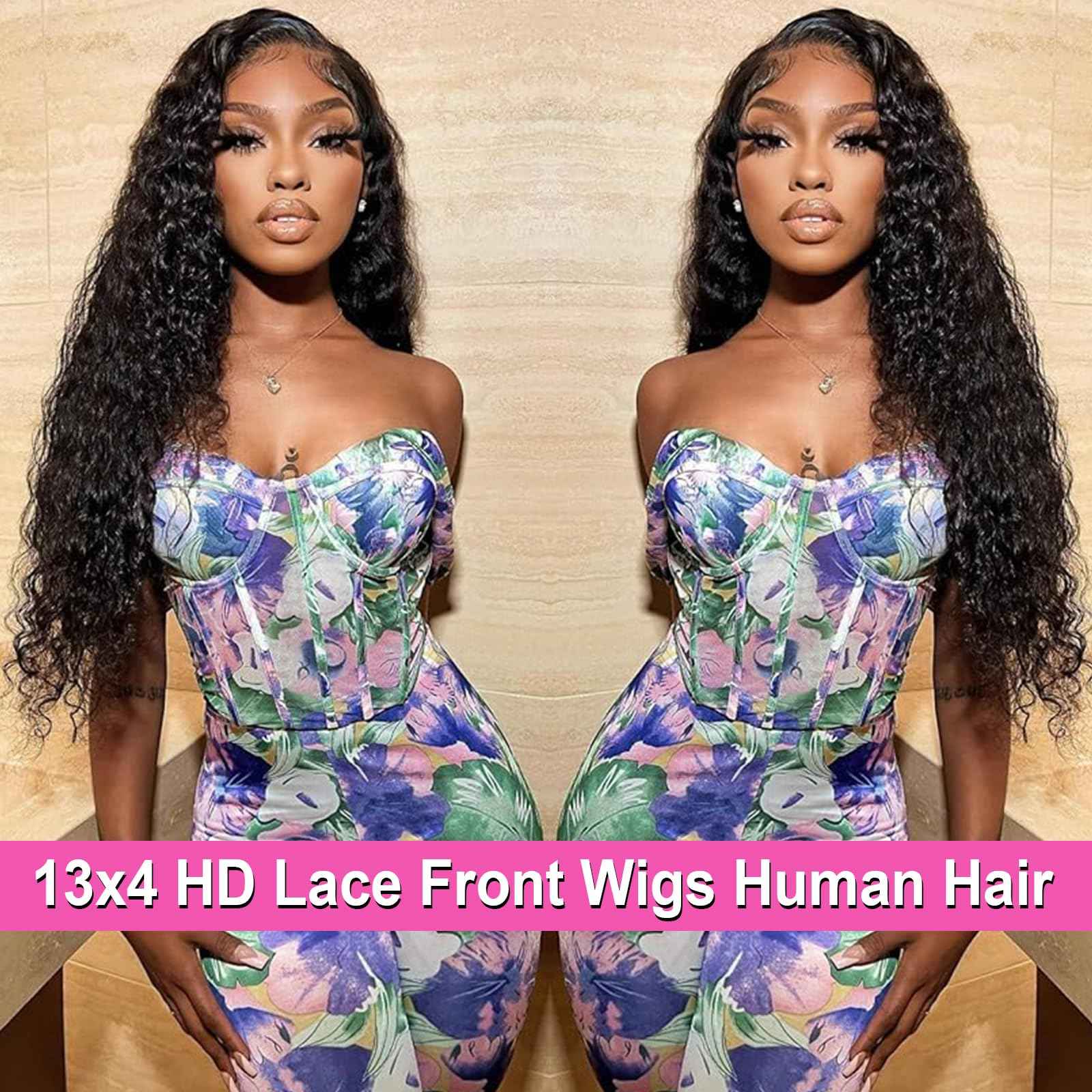 28 Inch Deep Wave Human Hair Lace Front Wig for Women 13x4 HD Transparent Lace Frontal, 180% Density Glueless, Pre - Plucked with Baby Hair in Natural Color