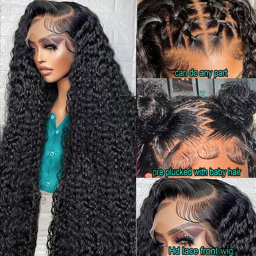 kysonty Water Wave Lace Front Wigs Human Hair 200% Density Deep curly Wet and Wavy 13x6 Hd Lace Frontal Wigs for Black Women Glueless Wigs Human Hair Pre Plucked with Baby Hair 22inch