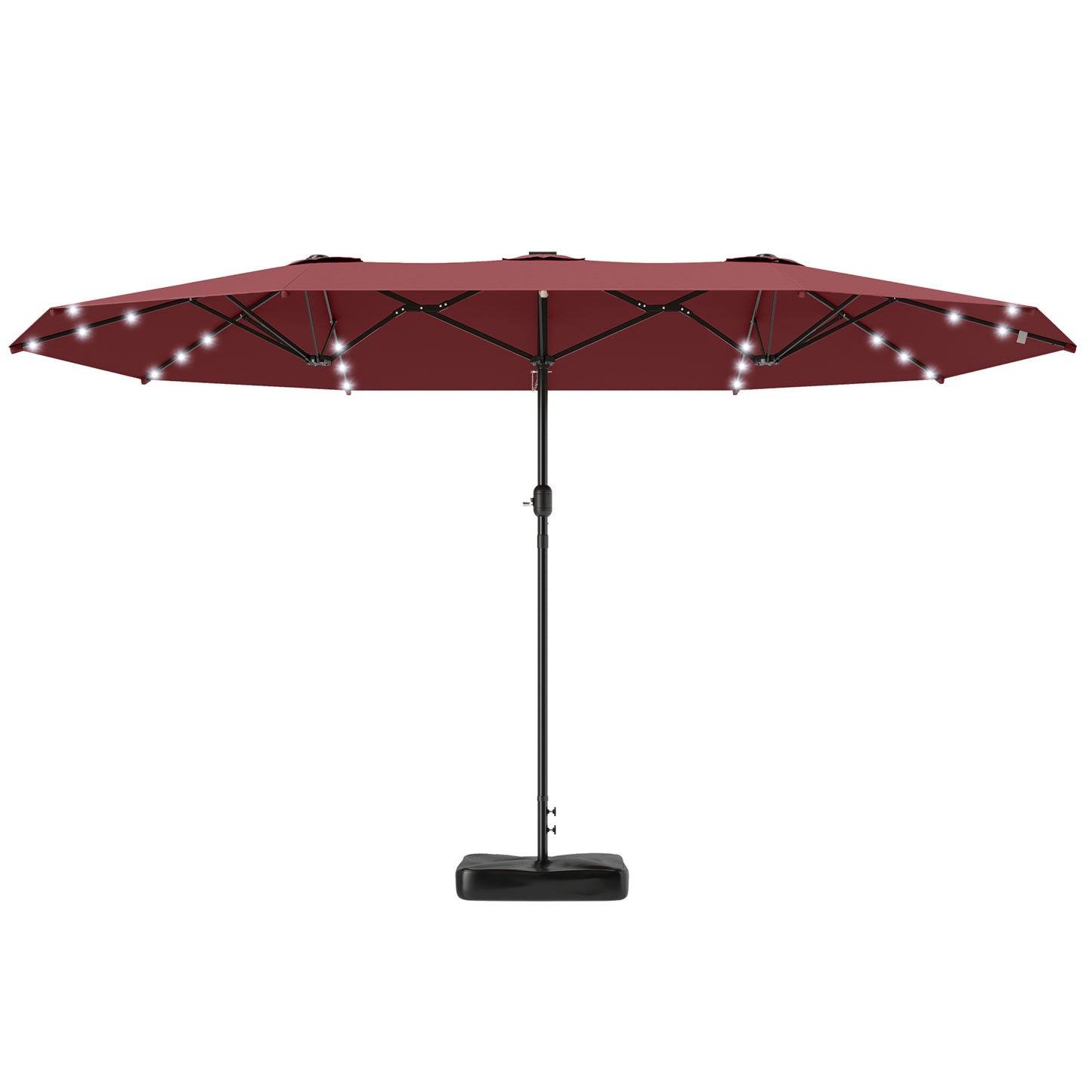 14.4ft Double-Sided Garden Parasol with LED Solar Lights - Wine Red