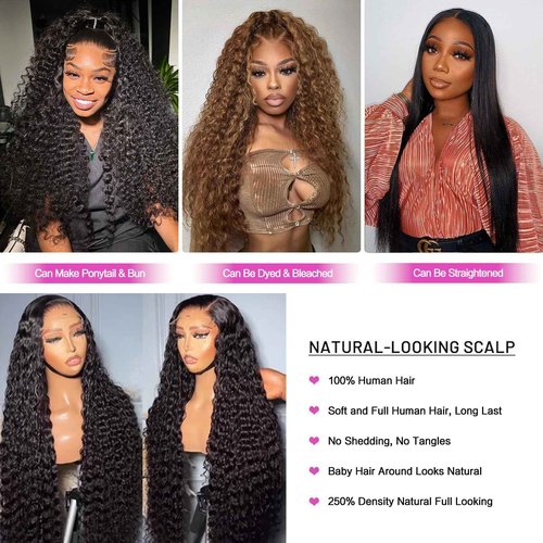 Tyiu 20 Inch Deep Wave Lace Front Wigs Human Hair Wigs for Women 13x6 Deep Curly Lace Frontal Wigs Human Hair 250 Density HD Lace Front Wigs Human Hair Pre Plucked with Baby Hair