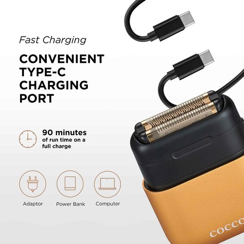 COCCO IMPACTO Shaver, Hygienic Gold Foil Triple Blade, White, Wet & Dry Use, Magnetic Replaceable Head, Intelligent Accelerator, 90 Min Run Time (Gold)