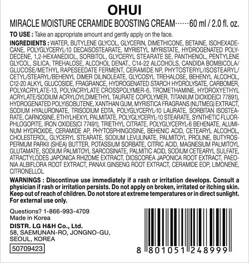 O HUI Miracle Moisture Ceramide Boosting Cream | 24hrs Moisturizing Power | Korean Skin Care | Moisturizer Face Cream | Daily Cream | Ceramides, Glycerin, Shea Butter | Glass Skin | All Skin Types
