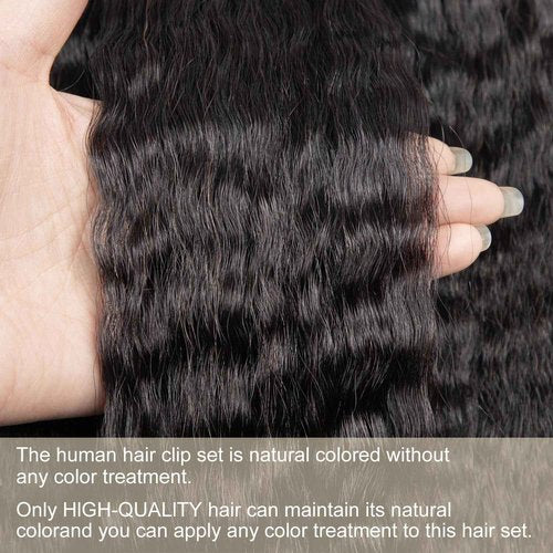 WZVHAIR Clip in Hair Extensions Kinky Straight Clip in Hair Extensions 100% Virgin Human Hair 7pcs with 16Clips 120g/set Natural Black Yaki Straight (Kinky Straight, 20 Inch)