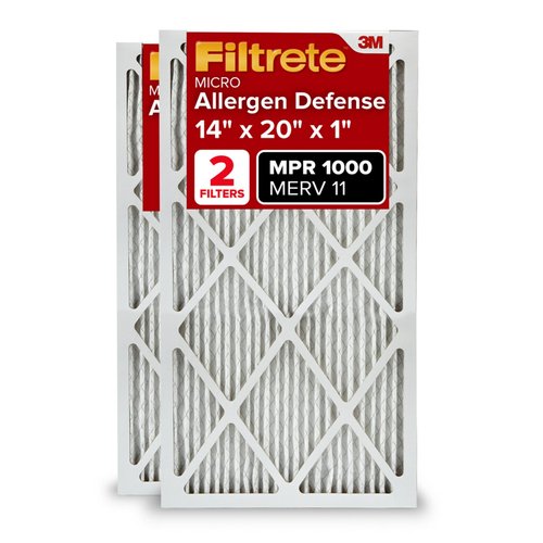 Filtrete 14x20x1 AC Furnace Air Filter, MERV 11, MPR 1000, Micro Allergen Defense, 3-Month Pleated 1-Inch Electrostatic Air Cleaning Filter, 2 Pack (Actual Size 13.781 x 19.781 x 0.84 in)