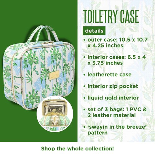 Lilly Pulitzer 4 Piece Travel Toiletry Bag, Cute Luggage Case for Adults, Zipper Pouch Set for Cosmetics, Small Pouch Bag for Supplies, Makeup or Toiletries (Swayin in the Breeze)
