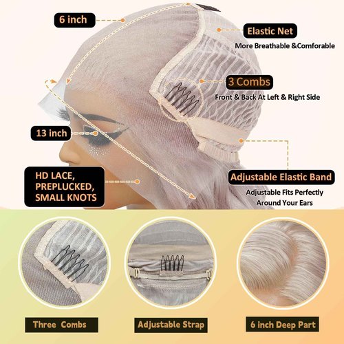 SISHAIRRO Grey Lace Front Wigs Human Hair Pre Plucked with Natural Hairline 13x6 Glueless Wigs Human Hair 180 Density Highlight Body Wave Lace Frontal Wig 26 Inch