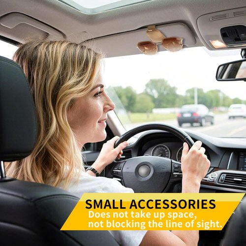 Yuoyar Sunglass Holder for Car, Magnetic Leather Sunglasses Holder and Ticket Card Clip, Car Visor Accessories, 2 Packs (Beige)