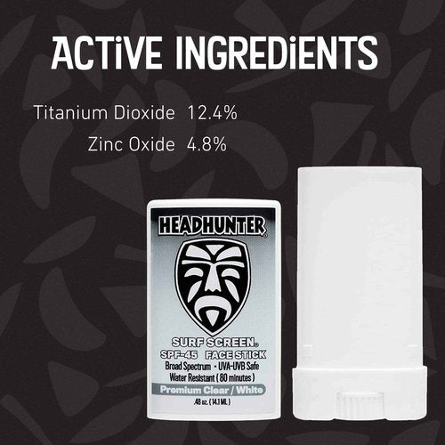 Headhunter Sunscreen Face Stick SPF 45, Waterproof Surf Sunblock for Waterman, Water-Resistant Facial Sunscreen for Ultra-Sport Protection and Solar Defense (80 min), Clear White (3 pack)