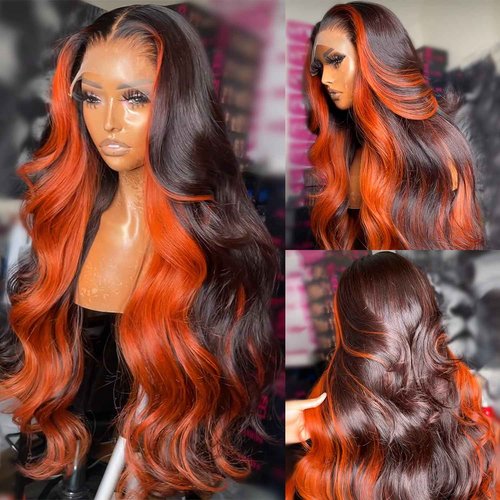 Daphernew 200% Density 13X6 Ginger Lace Front Wigs Human Hair Pre Plucked for Women Ombre 13X6 HD Transparent Ginger Orange Lace Front Wigs Human Hair Glueless Ginger Colored Wigs Human Hair (20Inch)