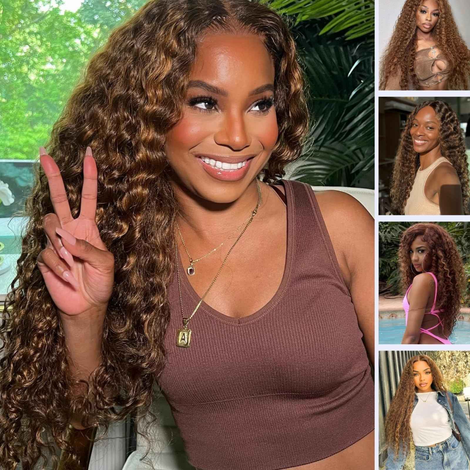 Honey Blonde Curly Human Hair Bundles With Closure, Ombre Water Wave Bundles 4x4 HD Lace Closure P4/27 Blonde And Brown Color, Soft & Shed-free Wet And Wavy 12A 100% Virgin Human Hair 10 12 14+10 Inch