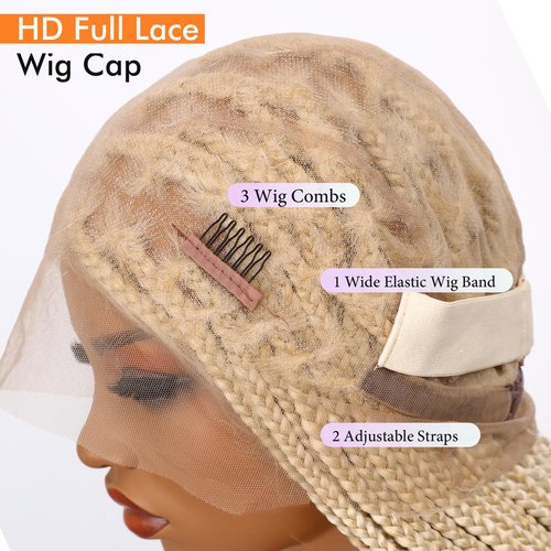 Lady Miranda Full Lace Braided Wigs for Black Women Knotless Box Braid Wig with Baby Hair 34" Glueless Wigs Jumbo Box Braids Lace Front Synthetic Wig (Blonde-box braid, 34 Inch)