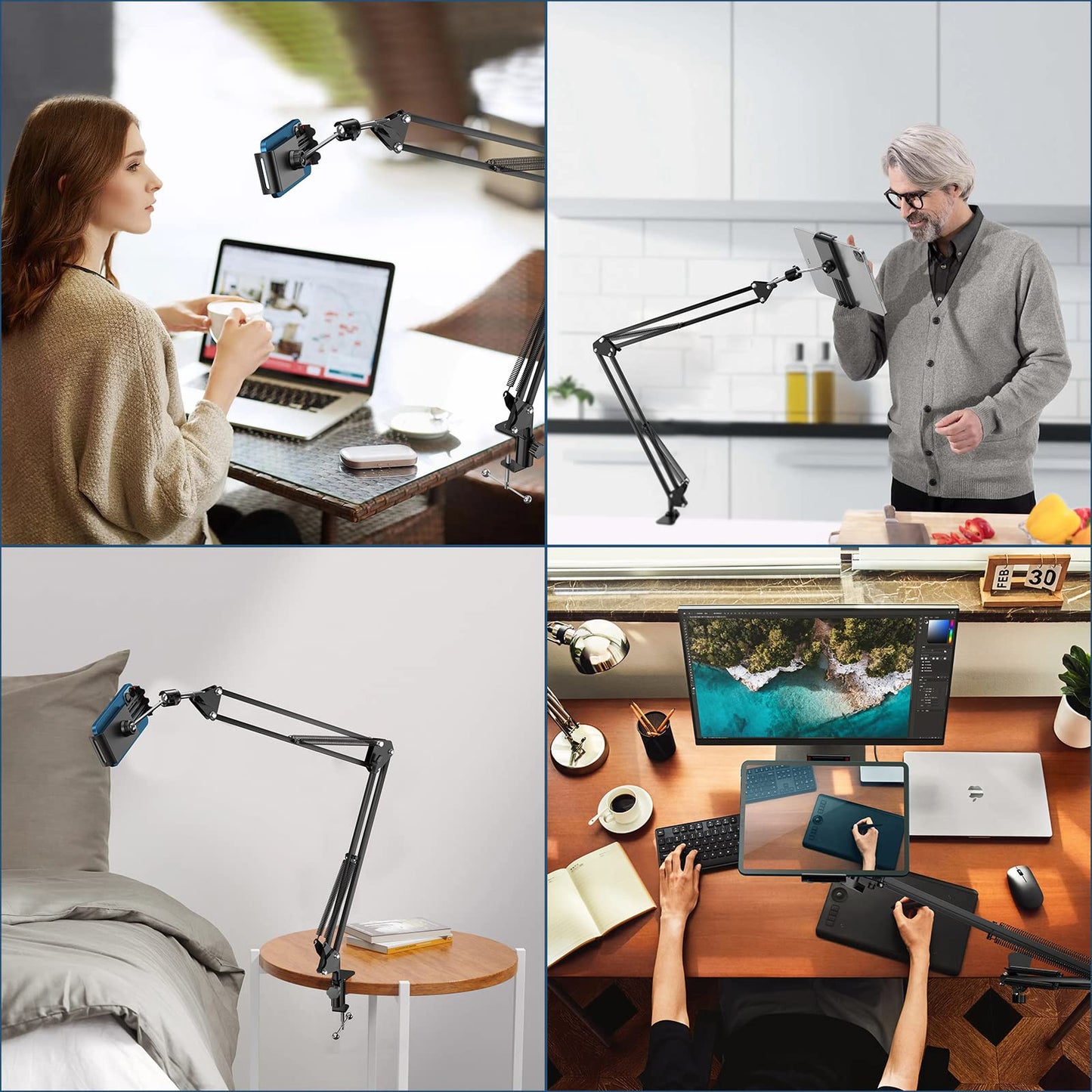 ANIVIA Articulating Arm Phone Mount, Adjustable Arm Webcam, Phone Holder for Streaming, Baking, Crafting, Compatible with 4.3-6.7 inch Devices