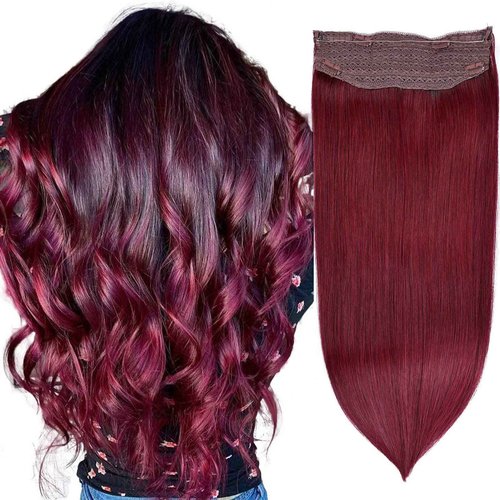 Halo Hair Extensions Real Human Hair - Straight&Invisible Red Halo Extensions Human Hair 20inch 100g