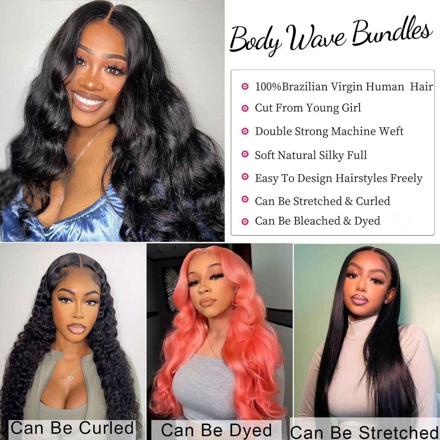 12A Human Hair Bundles 14 16 18 Inch Body Wave Bundles Human Hair Unprocessed Brazilian Virgin Hair 3 Bundles Weave Extensions Real Human Hair Natural Black Color Bundle