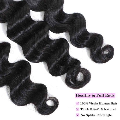 DONG H hair Loose Deep Wave Bundles 100% Unprocessed Peruvian Virgin Human Hair Bundles Loose Wave Bundles Wet and Wavy 18"20"22" 3 bundles Human Hair Natural Color Hair Extensions