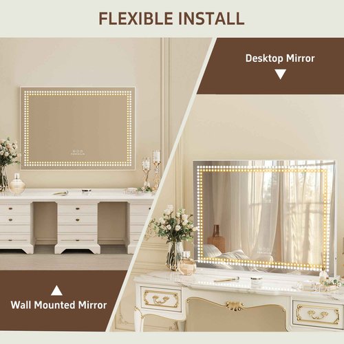 FENCHILIN Vanity Mirror with Lights 32"x 23" Makeup Mirror Lighted LED Makeup Vanity Mirror 3 Dimmable Modes Smart Touch Control Hollywood Mirror with Lights 10X Magnification White