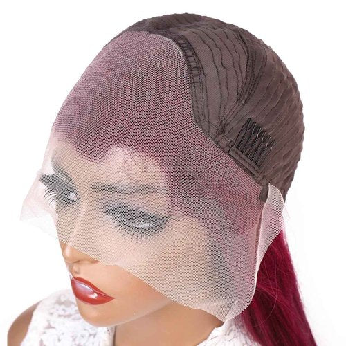 LUOSIWLD 99j Lace Front Wigs Human Hair Glueless Transparent Wigs for Women Burgundy Straight 150% Density 13×4 HD 24 inch