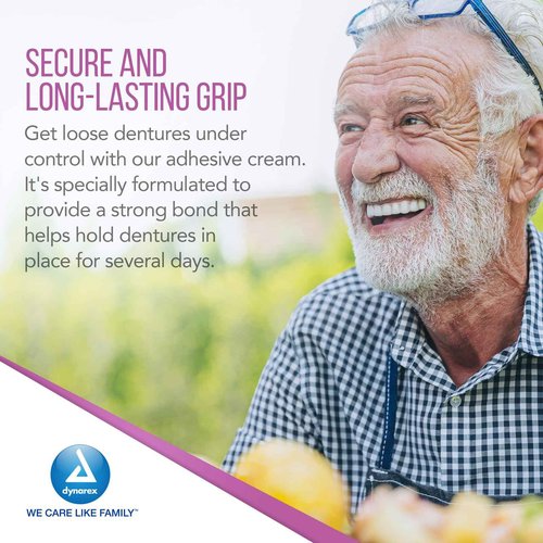 Dynarex Denture Adhesive - Easy to Dispense & Apply - Long-Lasting & Secure Hold - Comfortable Fit - Mint Flavored Denture Adhesive Cream - 2 Oz Tube