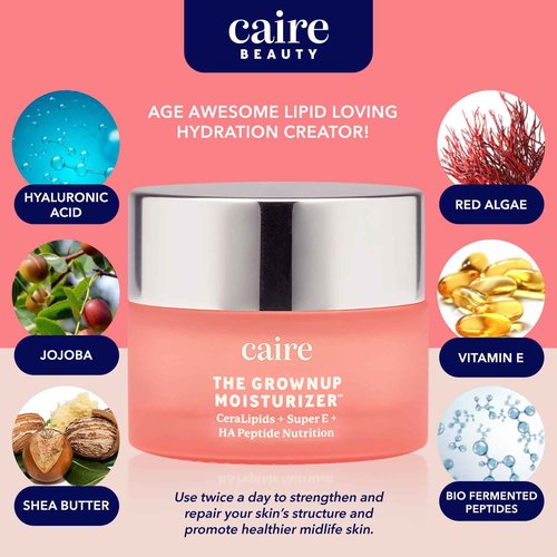 Caire The Grownup Pro-Aging Moisturizer Advanced Hyaluronic Acid Peptide Natural Ceramide Lipid Replenishing moisturizer. Wrinkle Fighting, Collagen Generation (50 ml)