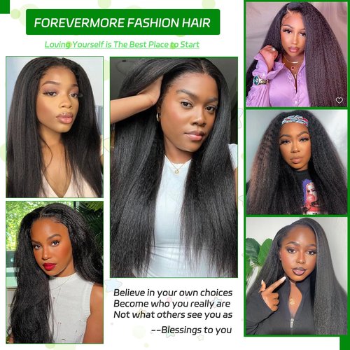 V Part Wig Human Hair Kinky Straight Wig Human Hair For Women Glueless Yaki Straight Half Wigs For Black Women Full Head Clips In No Leave Out Natural Color 150% Density 20 Inch