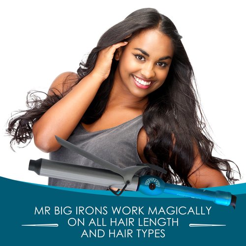Mr Big Junior Hair Curling Iron - The Longest XL Styling Curling Irons for Long Hair (Aqua, 8" Barrel,1.25" Diameter)