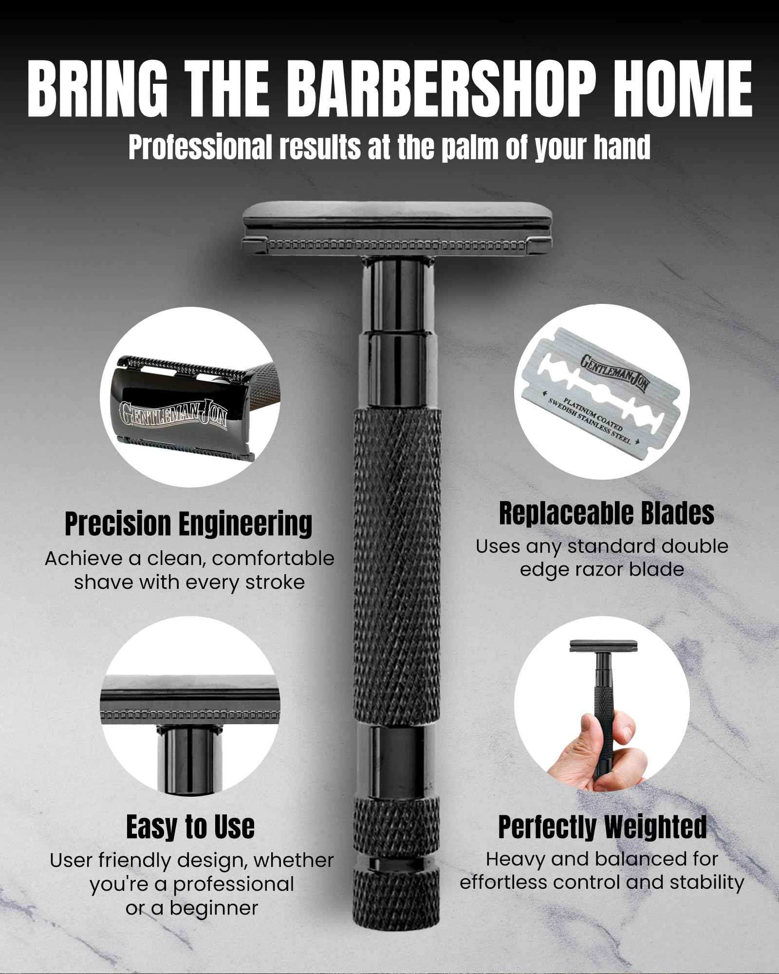 Gentleman Jon Deluxe Vintage Shaving Kit for Men - Men's Shaving Set Gifts, Compact Design, Includes Safety Razor and Brush Stand, Brush, Potassium Alum Block, Soap, Stainless Bowl, Stand & Dopp Kit