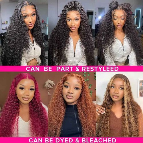KFgood 13x6 Deep Wave Lace Front Wigs - Human Hair Glueless Wigs - 200% Density HD Lace Front Wigs - Pre Plucked with Baby Hair - Wet and Wavy - Natural Black (20 Inch)