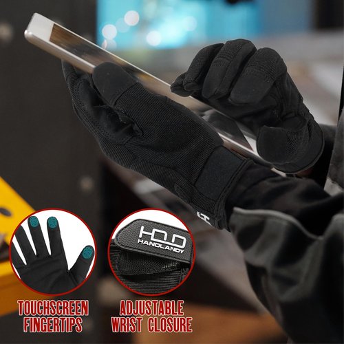 HANDLANDY Mens Work Gloves for Outside, Flexible Utility Working Gloves Touchscreen for construction Outside Yard Gardening (Black- padded, Small (Pack of 1))