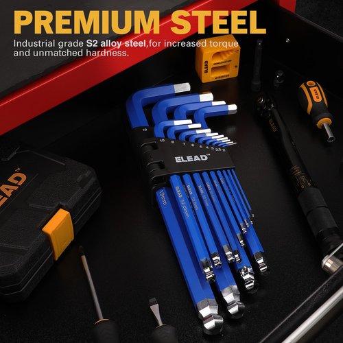 ELEAD Jumbo Hex Key Allen Wrench Set | 13-Piece Metric 2-19mm | Long Ball End Durable S2 | Automotive | Mechanic | Furniture | Professional Grade Tools