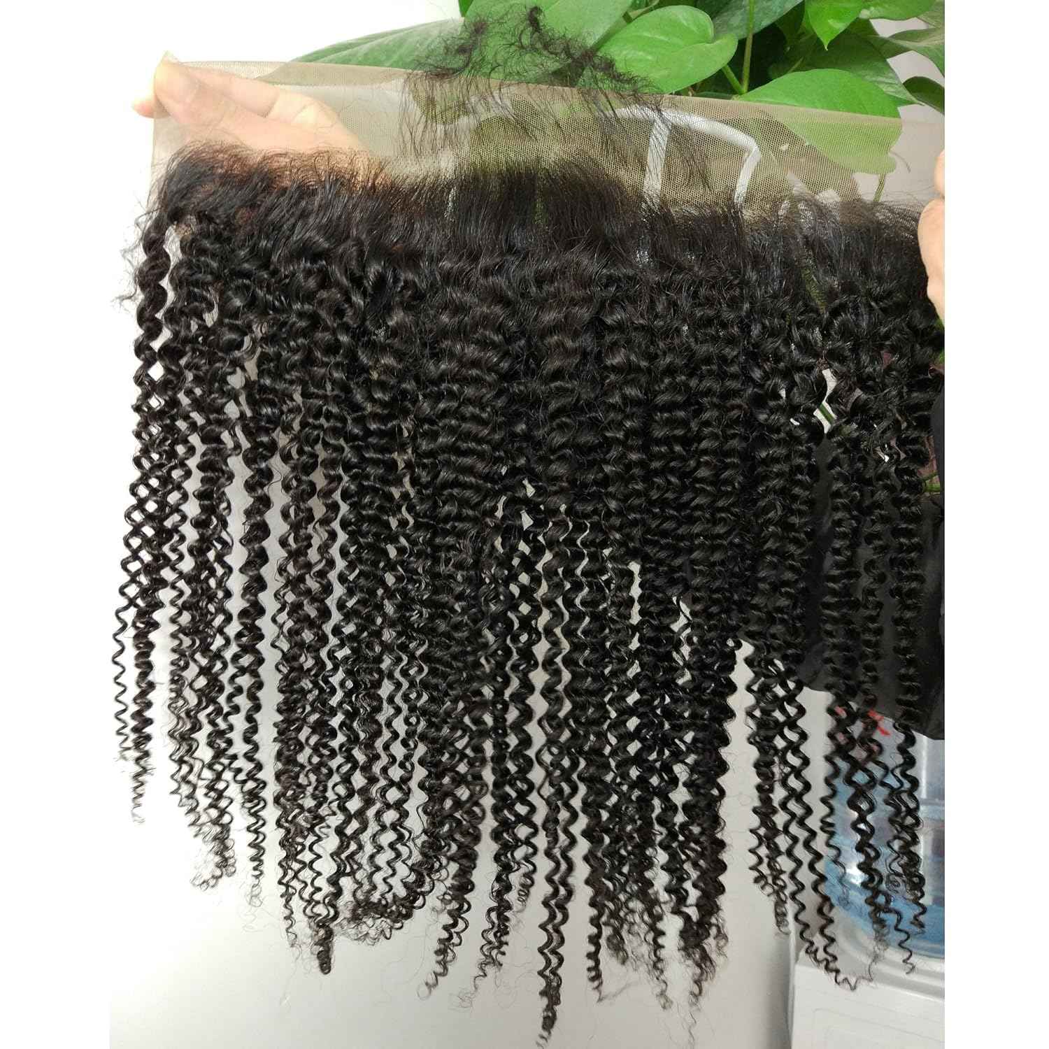 13×4" Lace Frontal Closure Kinky Curly Transparent Color Full Lace Front Closure Free Part Unprocessed Brazilian Virgin Human Hair Extension Ear to Ear Lace Closures Natural Color (14 Inch)