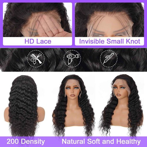 CITY GIRL Deep Wave Lace Front Wigs Human Hair Pre Plucked 13x4 Hd Transparent Lace Frontal Deep Curly Wet And Wavy Human Hair Wig For Women 200 Density 26 Inch